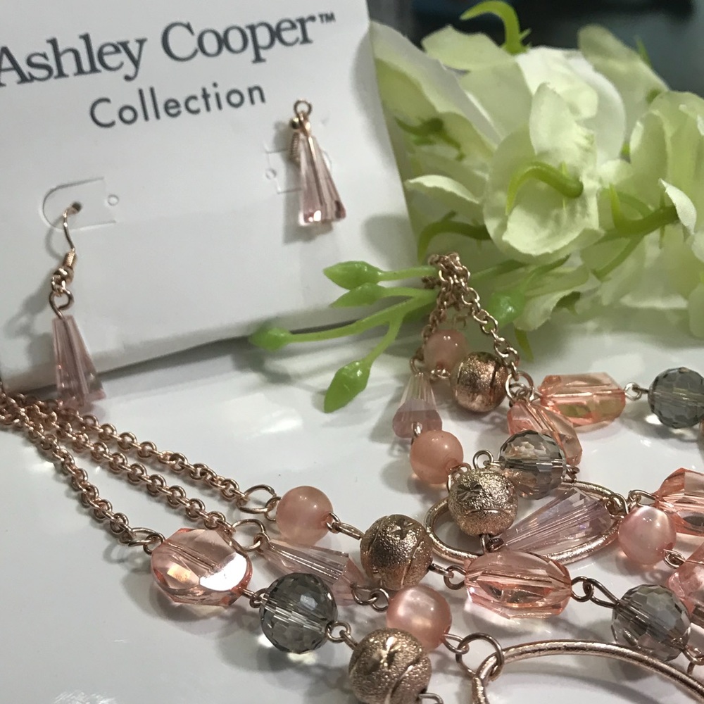 🆕 ASHLEY COOPER Rose Gold Stone Necklace Set - Picture 4 of 7